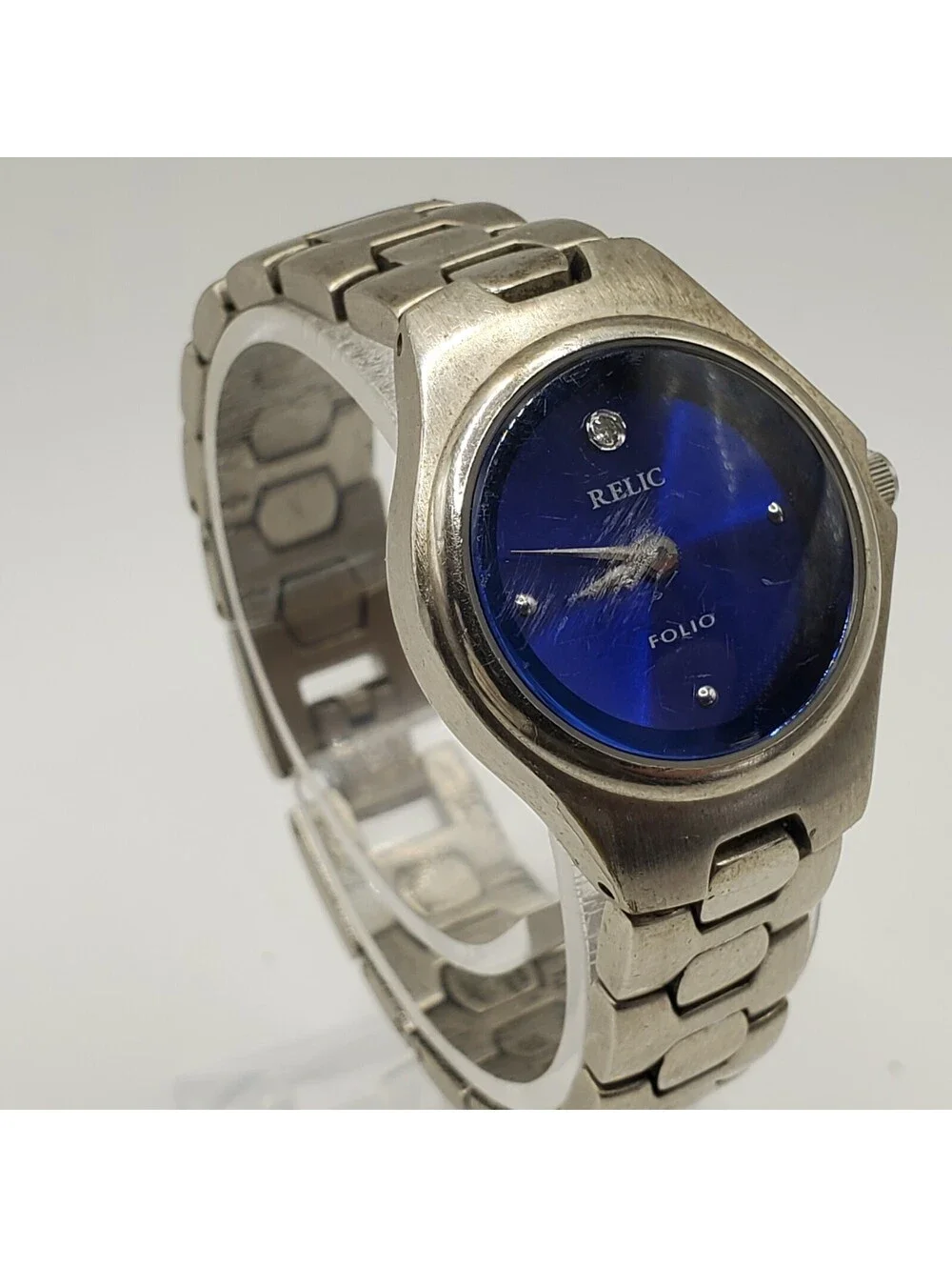 Relic Folio Blue Dial Womens Watch 24mm Silver Tone New Battery